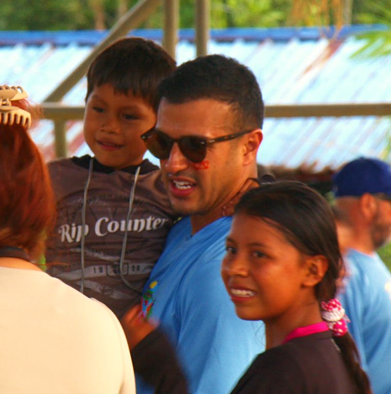 A volunteer with village children